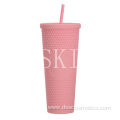 Creative Large Capacity Double Plastic Straw Cup 710ml Durian Cup Portable Diamond Cup